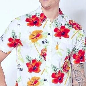 Corona Hawaiian Floral Button Up Short Sleeve Casual Shirt